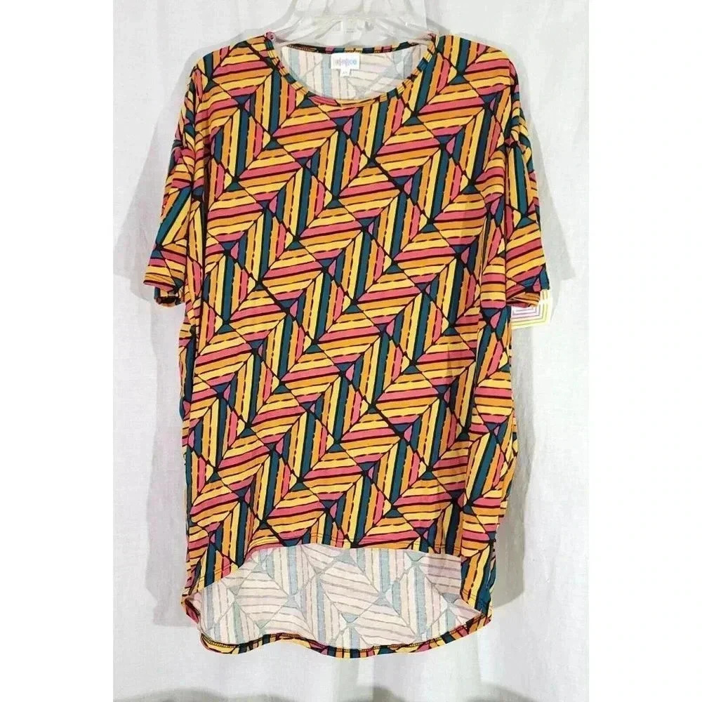 LuLaRoe Women's Size L Yellow Multicolor Geometric Drop Shoulder Irma Tunic Top